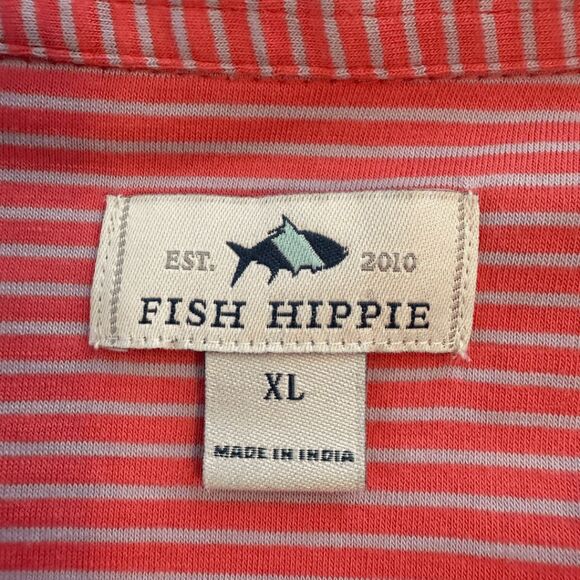 Fish‎ Hippie Men's Stripe Cotton Blend Short Sleeve Polo Shirt Pink White XL - Picture 3 of 8